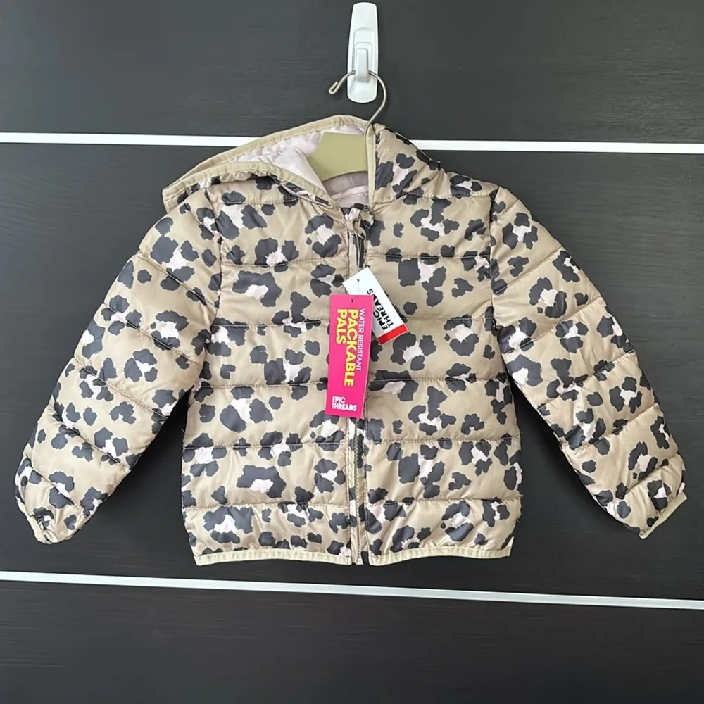 Epic Threads Girls Quilted Puffer Leopard Print Packable Jacket